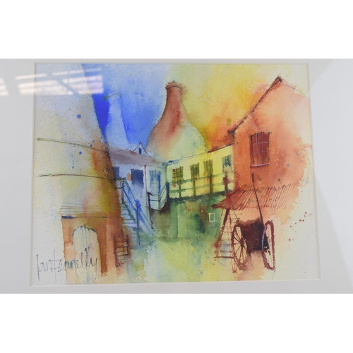 263 - Ian Fennelly 20th century watercolour: With images of The Potteries 26cm x 33cm.