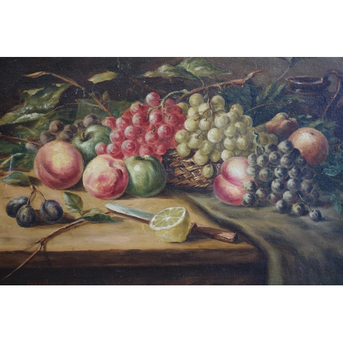 266 - A large framed Leonard Rowe 1913 oil on canas of a still life fruit scene, 48x72.5cm, a Rowe waterco... 