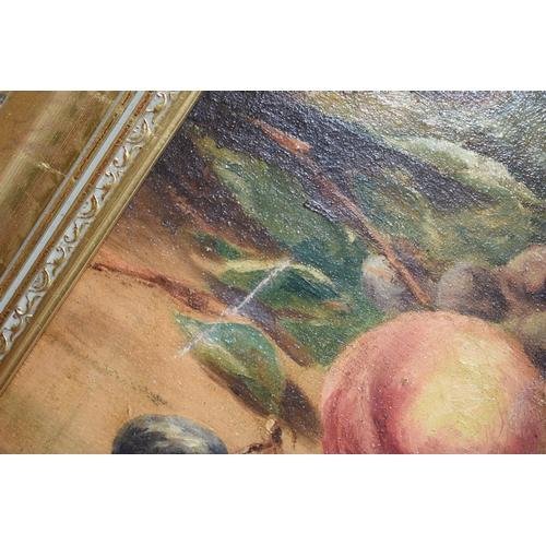 266 - A large framed Leonard Rowe 1913 oil on canas of a still life fruit scene, 48x72.5cm, a Rowe waterco... 