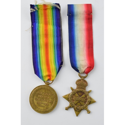 385 - Two WWI medals awarded to 10787 CPL. T. HEALEY W. RID Regiment. Great War Medal together with a 1914... 