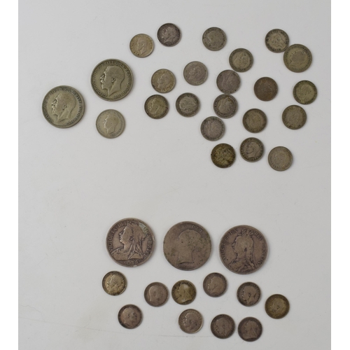 397 - A quantity of UK silver coinage. To include 54g of 1920 - 1947 coins and 55g of pre 1920 coinage. Of... 