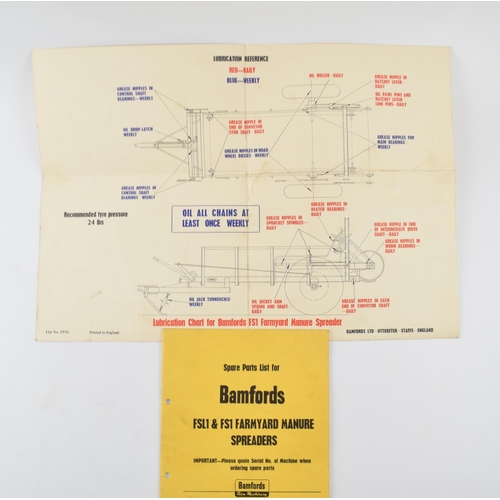 236 - Bamfords FSL1 and FS1 Farmyard Manure Spreader booklet and lubrication chart, ex Bamfords Spare Dept... 