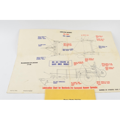 236 - Bamfords FSL1 and FS1 Farmyard Manure Spreader booklet and lubrication chart, ex Bamfords Spare Dept... 