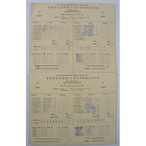 238 - A pair of original scorecards for 1st Ashes Test June 7th-12th 1956 at Trent Bridge to include Engla... 