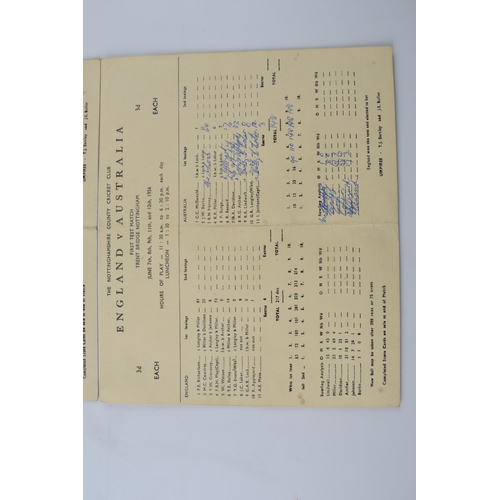 238 - A pair of original scorecards for 1st Ashes Test June 7th-12th 1956 at Trent Bridge to include Engla... 