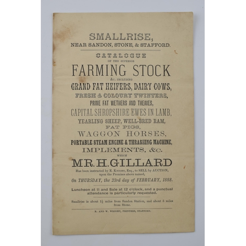 239 - Sandon (Staffordshire) sales catalogue 1888 for a farm sale to include a steam engine.