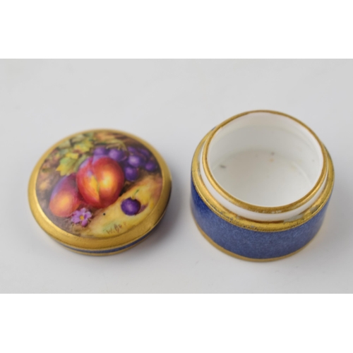 147 - Miniature Royal Worcester painted fruit scene ceramic pill box, 2781, signed 'W. Bee', 3cm diameter.