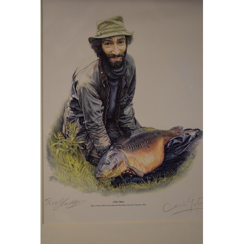 285 - Claire Yates limited edition print of Chris Yates with his record carp, 'The `Bishop' caught at Bern... 