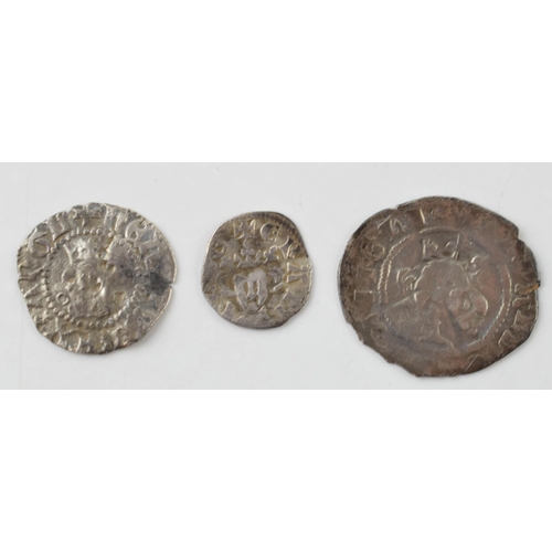 407 - Three silver medieval coins, to include, Edward I Farthing, Diameter 10.80mm, weight 0.34g, thicknes... 