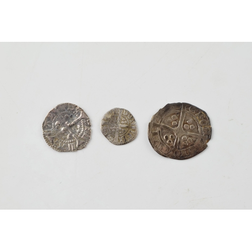 407 - Three silver medieval coins, to include, Edward I Farthing, Diameter 10.80mm, weight 0.34g, thicknes... 