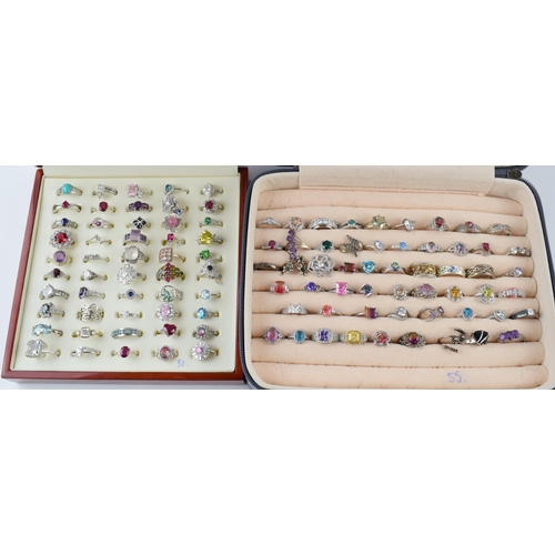 546 - A large collection of silver rings of varying sizes, styles and gemstones, 103 silver rings.