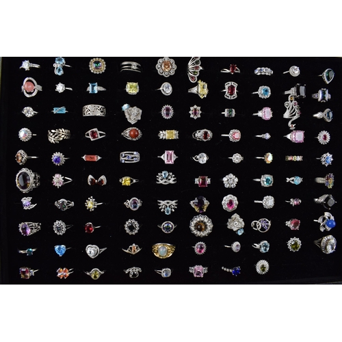 547 - A large collection of silver rings to include varying styles, sizes, gemstones and periods, (96 silv... 