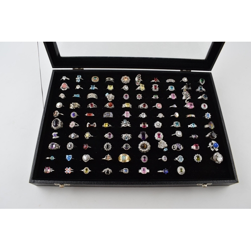 547 - A large collection of silver rings to include varying styles, sizes, gemstones and periods, (96 silv... 