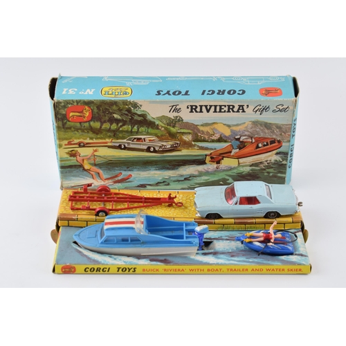 320A - Boxed Corgi The Riviera Gift Set No.31 to include Buick Riviera, Dolphin 20 Cabin Cruiser, Evinrude ... 