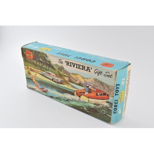 320A - Boxed Corgi The Riviera Gift Set No.31 to include Buick Riviera, Dolphin 20 Cabin Cruiser, Evinrude ... 