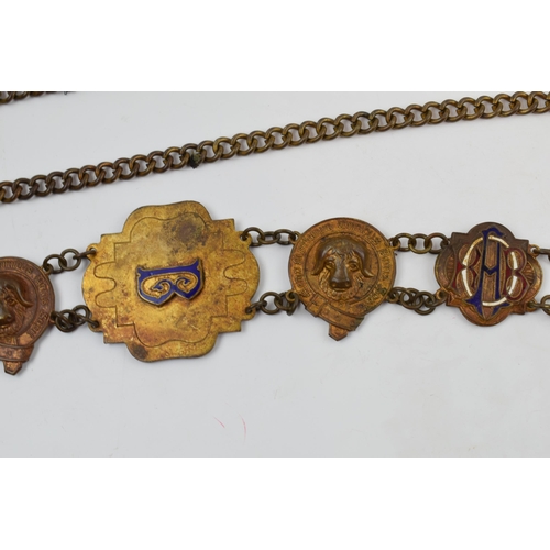 302 - Masonic Interest: a Masonic regalia / chain collar with a quantity of enamel, gilt metal and metal b... 