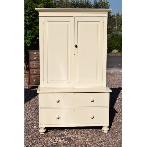 219 - 19th century pine / softwood housekeeper's cupboard / linen press, top with 2 doors and base with 2 ... 