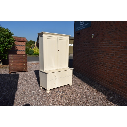 219 - 19th century pine / softwood housekeeper's cupboard / linen press, top with 2 doors and base with 2 ... 