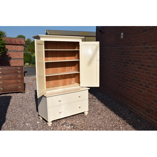 219 - 19th century pine / softwood housekeeper's cupboard / linen press, top with 2 doors and base with 2 ... 