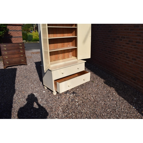 219 - 19th century pine / softwood housekeeper's cupboard / linen press, top with 2 doors and base with 2 ... 