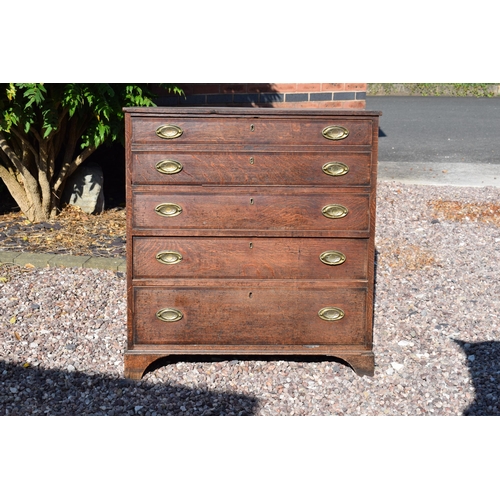 220 - Georgian oak secretaire / chest of drawers with ornate brass handles, 99x55x104cm tall.