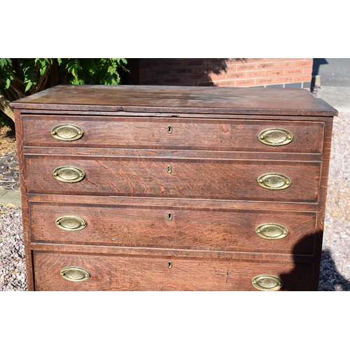 220 - Georgian oak secretaire / chest of drawers with ornate brass handles, 99x55x104cm tall.