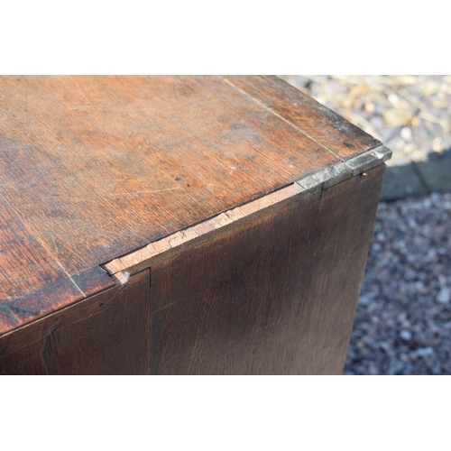 220 - Georgian oak secretaire / chest of drawers with ornate brass handles, 99x55x104cm tall.