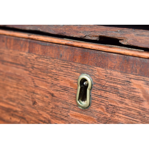 220 - Georgian oak secretaire / chest of drawers with ornate brass handles, 99x55x104cm tall.