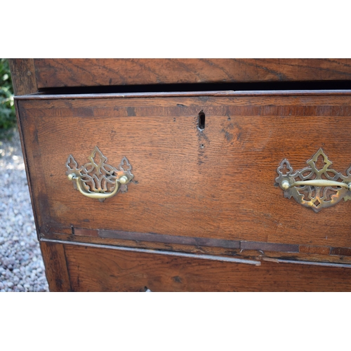 221 - Georgian late 18th / early 19th century oak dresser base with 4 drawers with ornate brass handles, 2... 