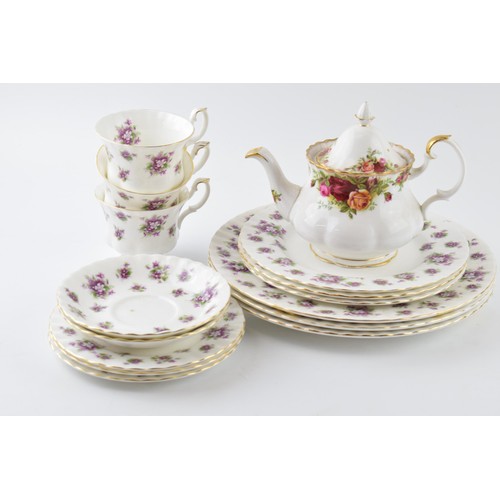 169 - Royal Albert Old Country Roses teapot together with Royal Albert Sweet Violets to include 3 cups, 2 ... 