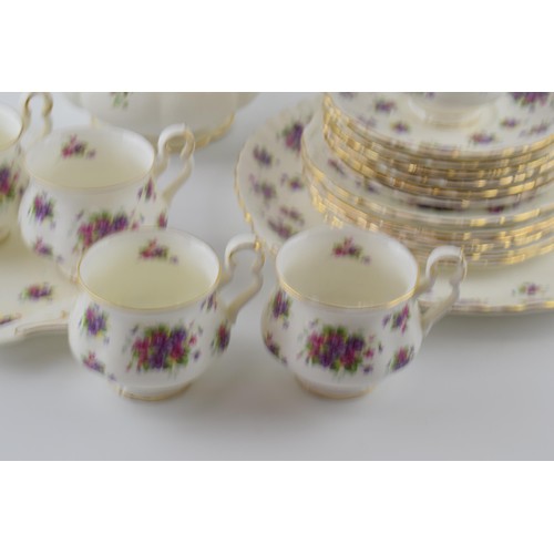 166 - Royal Albert tea ware to include an Old Country Roses teapot with a set of 6 trios in the Violetta p... 