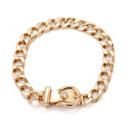 Hermes 'Boucle Sellier' 18ct gold bracelet, circa 1970s, full French hallmarks and signed Hermes of Paris, 0.25ct G Sil diamond, 55.8 grams, 25.5cm long.