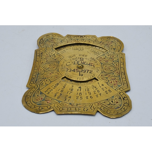 506 - 20th century brass perpetual calendar with shaped edges, 'Calendar for 29 Years 1945 to 1972', 13cm ... 