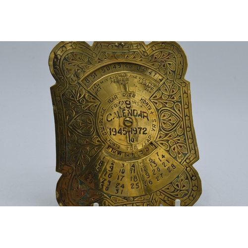 506 - 20th century brass perpetual calendar with shaped edges, 'Calendar for 29 Years 1945 to 1972', 13cm ... 