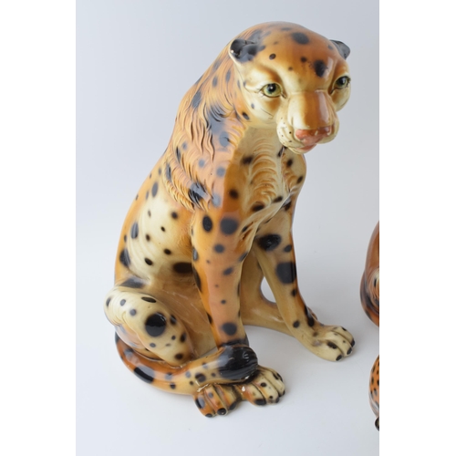 107 - A collection of large Italian style cast figures of Cheetahs of varying sizes with a wall plaque (4)... 