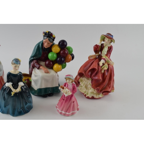 143 - Royal Doulton figures to include Old Balloon Seller HN1315, Winsome, Top O'the Hill, Cherie (second_... 