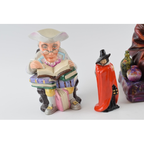 154 - Royal Doulton figures to include miniature Guy Fawkes HN3271, The Potter HN1493 (cracked) and a Wedg... 