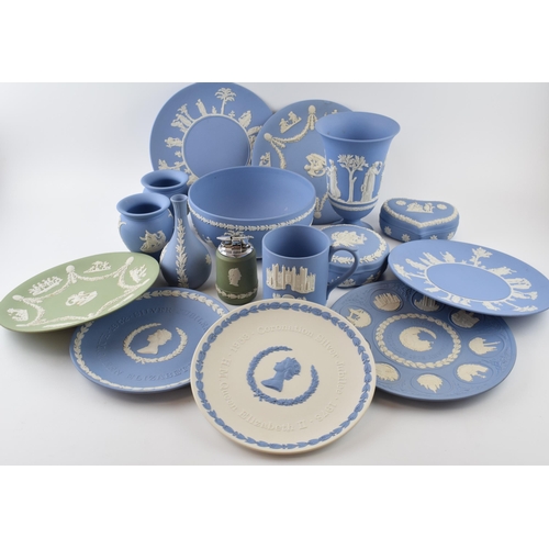 194 - Wedgwood Jasperware to include a bowl, plates, trinkets, vases etc in varying colours (Qty).