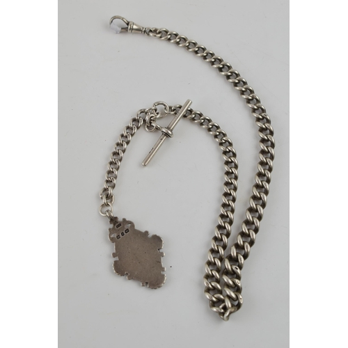 221 - Silver albert chain with T bar and fob, 59.1 grams, 42cm long.