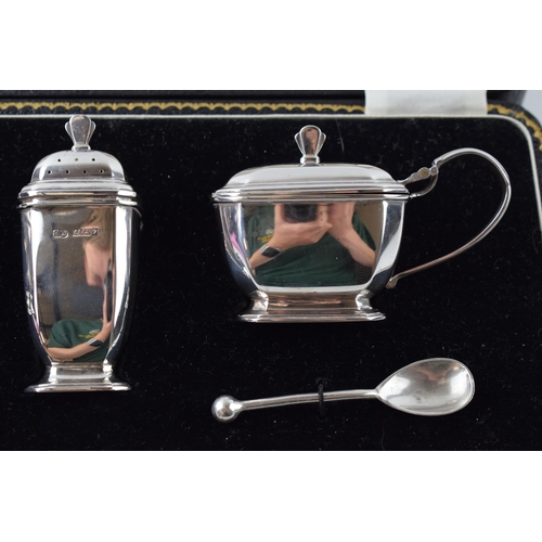 227 - Cased hallmarked silver Art Deco cruet set with assosciated spoons, Birmingham 1924, 131.1 grams of ... 