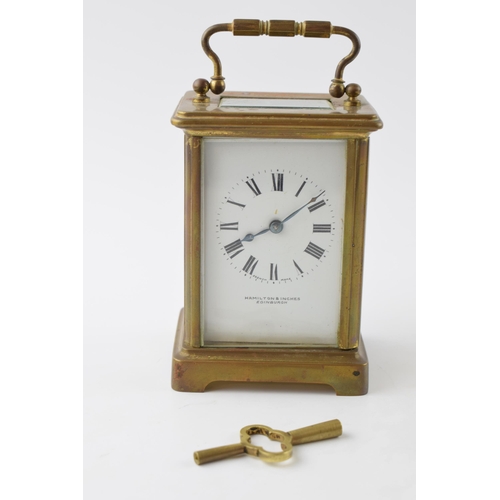 232 - Early 20th century brass carriage clock, Hamilton & Inches, with key, bevel edged glass, 15cm tall w... 