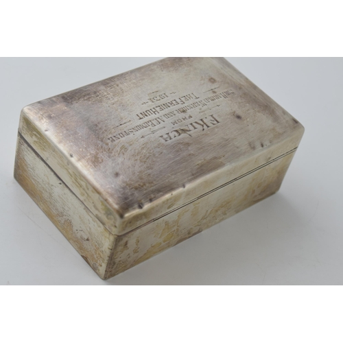 233 - Hallmarked silver cigarette box, 'F Kinch from Sir Harold Wernher and A C Edmonstone, The Fernie Hun... 