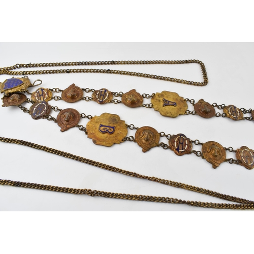 302 - Masonic Interest: a Masonic regalia / chain collar with a quantity of enamel, gilt metal and metal b... 