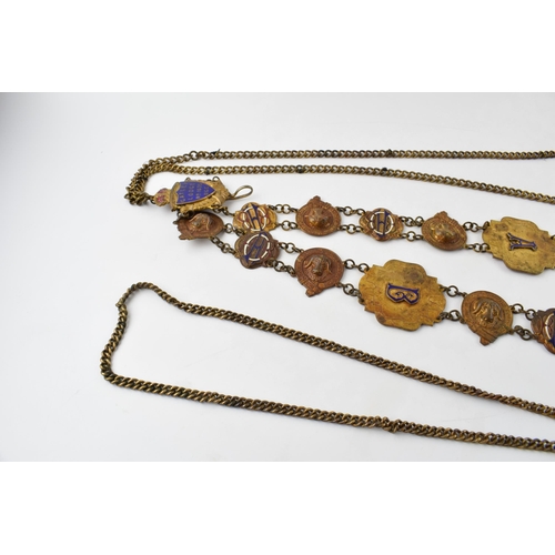 302 - Masonic Interest: a Masonic regalia / chain collar with a quantity of enamel, gilt metal and metal b... 