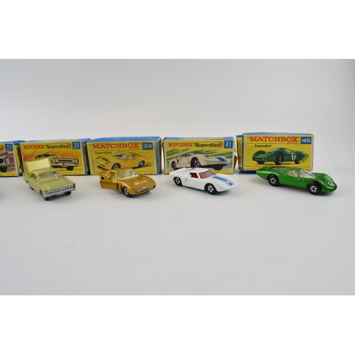 324 - A collection of boxed vintage diecast Matchbox Lesney Superfast cars to include, 5 Lotus Europa, 18 ... 