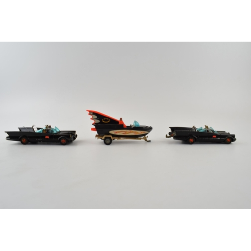 325 - Vintage diecast model Corgi Batmobiles (2) together with a Batmobile speedboat all 3 vehicles are co... 