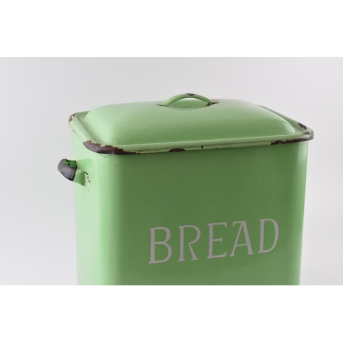 352 - Vintage original mid century enamel bread bin in good green colour, 38cm wide.