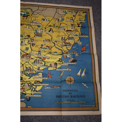 368 - British Railways original poster 'A Map of Essex, Hertfordshire and Suffolk', quadrouple royal size ... 