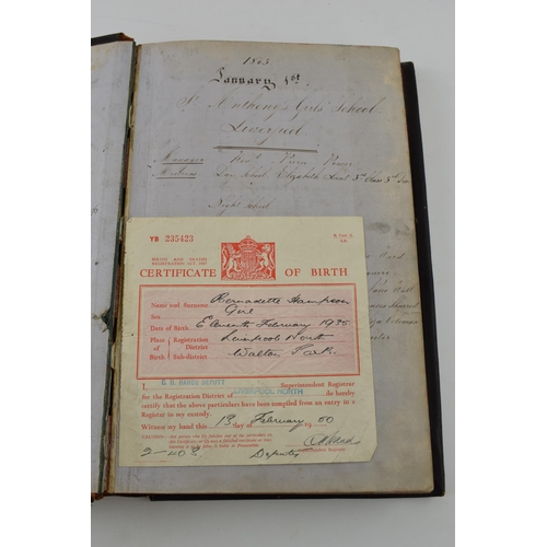 371 - Social History: leather bound book, St Anthony's Girls' School, Liverpool, dating to 1863 onwards, t... 