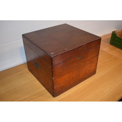 377 - 19th century mahogany church communion travel case with brass handles and fitted interior, 40x39x31.